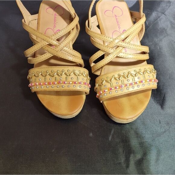 JESSICA SIMPSON LITTLE/BIG GIRL'S FALLON CORK-WRAPPED MIDSOLEWEDGE SANDAL SHOES - Picture 7 of 15